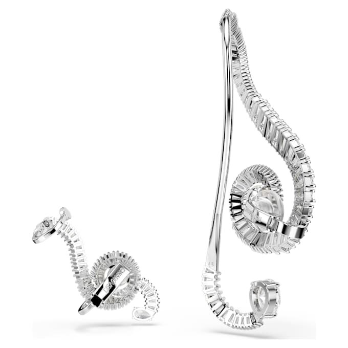 Brincos de clipe Ariana Grande X Swarovski, design assimétrico, pérola de cristal, corte baguete, branco, banhados a ródio Brincos de clipe Ariana Grande X Swarovski, design assimétrico, pérola de cristal, corte baguete, branco, banhados a ródio