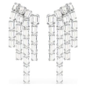 Brincos de clipe Millenia com corte octogonal, estilo candelabro, brancos, banhados a ródio