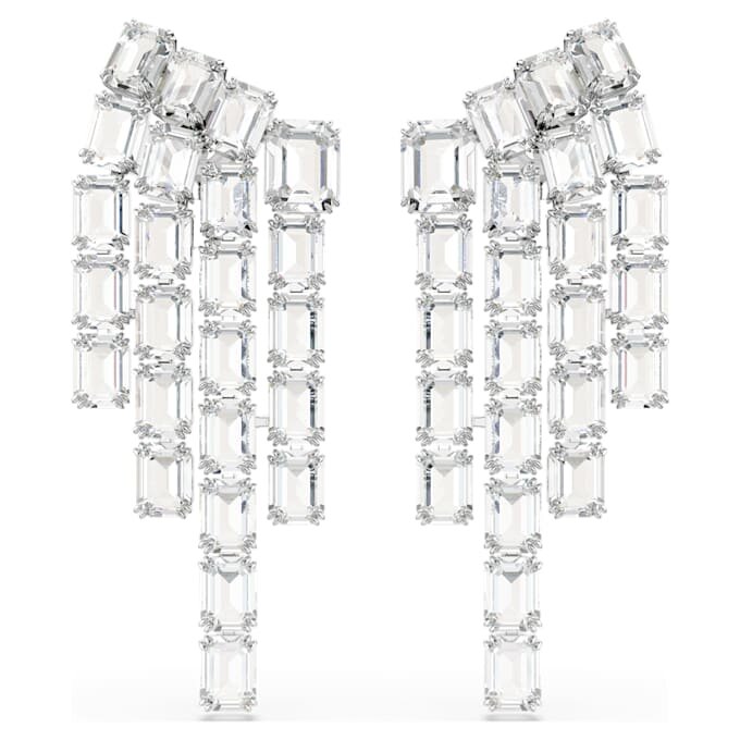 Brincos de clipe Millenia com corte octogonal, estilo candelabro, brancos, banhados a ródio Brincos de clipe Millenia com corte octogonal, estilo candelabro, brancos, banhados a ródio