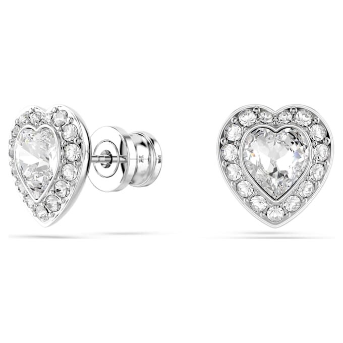 Brincos de pino Ariana Grande X Swarovski com cortes mistos, coração, brancos, banhados a ródio Brincos de pino Ariana Grande X Swarovski com cortes mistos, coração, brancos, banhados a ródio