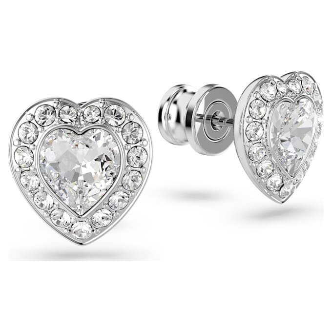 Brincos de pino Ariana Grande X Swarovski com cortes mistos, coração, brancos, banhados a ródio Brincos de pino Ariana Grande X Swarovski com cortes mistos, coração, brancos, banhados a ródio