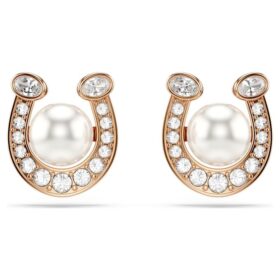 Brincos de pino Symbolica com pérola de cristal, pavé, ferradura, branco, banhados a ouro rosa