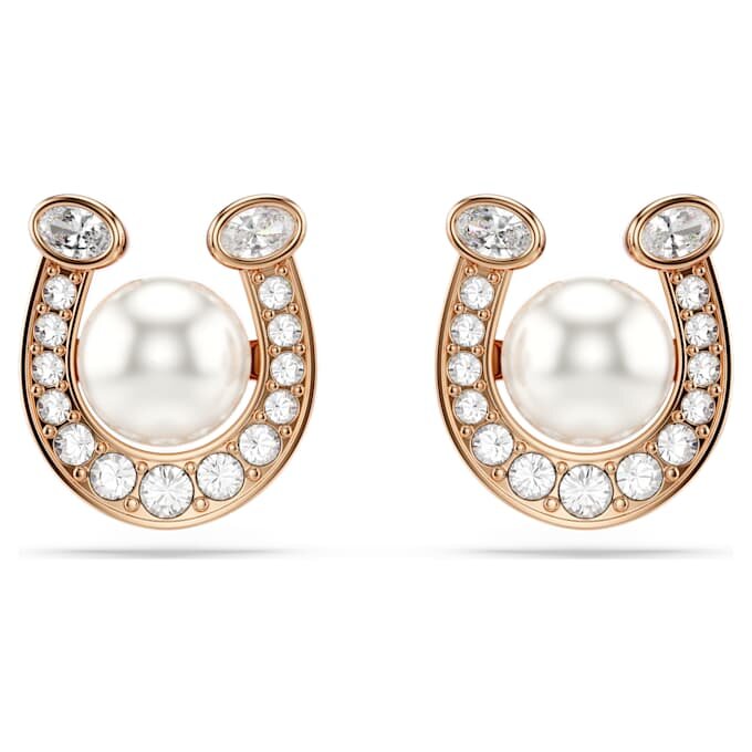 Brincos de pino Symbolica com pérola de cristal, pavé, ferradura, branco, banhados a ouro rosa Brincos de pino Symbolica com pérola de cristal, pavé, ferradura, branco, banhados a ouro rosa