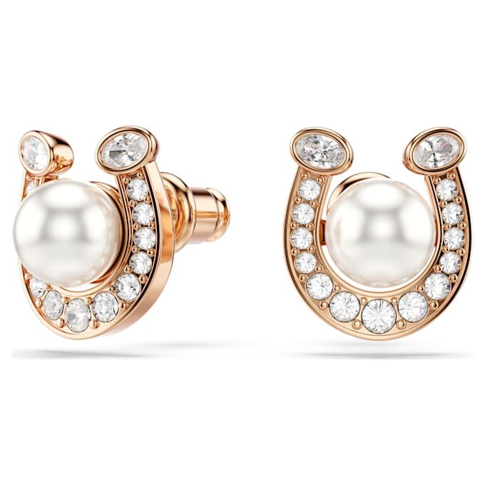 Brincos de pino Symbolica com pérola de cristal, pavé, ferradura, branco, banhados a ouro rosa Brincos de pino Symbolica com pérola de cristal, pavé, ferradura, branco, banhados a ouro rosa