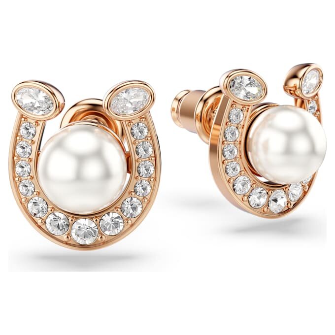 Brincos de pino Symbolica com pérola de cristal, pavé, ferradura, branco, banhados a ouro rosa Brincos de pino Symbolica com pérola de cristal, pavé, ferradura, branco, banhados a ouro rosa