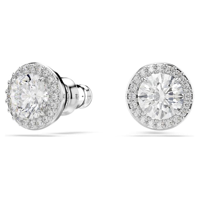 Brincos de pino Una Angelic, corte redondo, pavé, brancos, banhados a ródio Brincos de pino Una Angelic, corte redondo, pavé, brancos, banhados a ródio