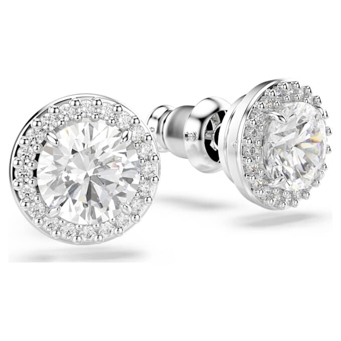 Brincos de pino Una Angelic, corte redondo, pavé, brancos, banhados a ródio Brincos de pino Una Angelic, corte redondo, pavé, brancos, banhados a ródio
