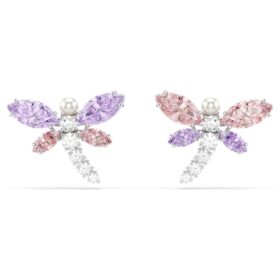 Brincos de pressão Ariana Grande X Swarovski com cortes mistos, libélula, multicoloridos, banhados a ródio Brincos de pressão Ariana Grande X Swarovski com cortes mistos, libélula, multicoloridos, banhados a ródio