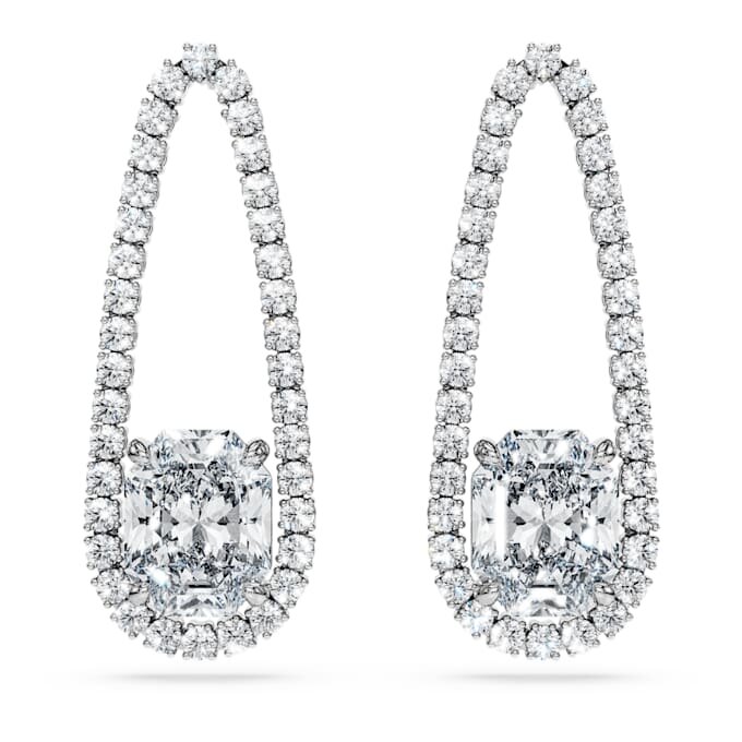 Brincos de ténis octogonais com diamantes cultivados em laboratório, 7,95 Ct no total, formas mistas, ouro branco de 18K Brincos de ténis octogonais com diamantes cultivados em laboratório, 7,95 Ct no total, formas mistas, ouro branco de 18K