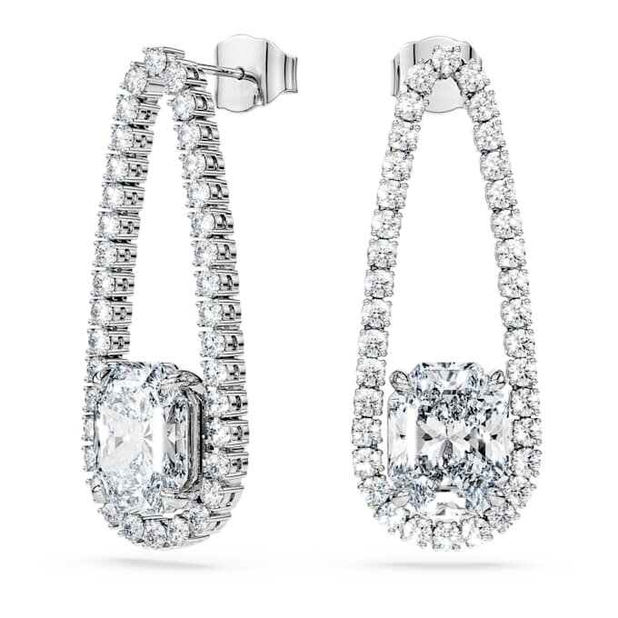 Brincos de ténis octogonais com diamantes cultivados em laboratório, 7,95 Ct no total, formas mistas, ouro branco de 18K Brincos de ténis octogonais com diamantes cultivados em laboratório, 7,95 Ct no total, formas mistas, ouro branco de 18K
