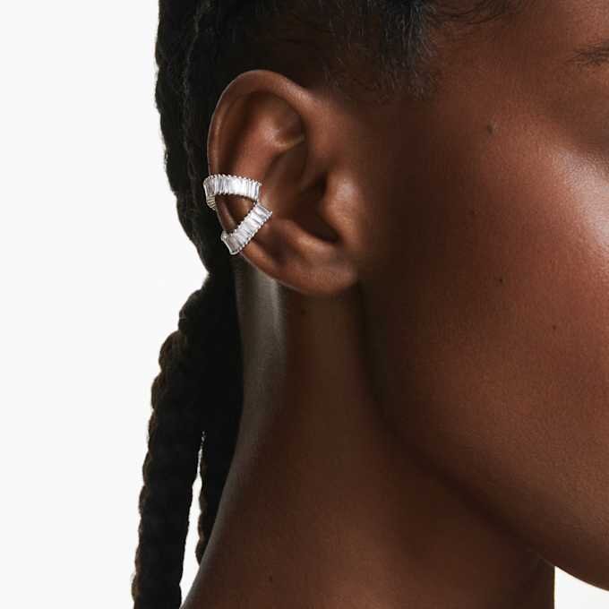 Brincos Ear Cuffs Ariana Grande X Swarovski com corte baguete, brancos, banhados a ródio Brincos Ear Cuffs Ariana Grande X Swarovski com corte baguete, brancos, banhados a ródio