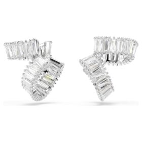 Brincos Ear Cuffs Ariana Grande X Swarovski com corte baguete, brancos, banhados a ródio