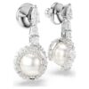 Brincos em forma de cobra com pérola de cristal, cortes mistos, Ano da Cobra, branco, banhados a ródio Brincos em forma de cobra com pérola de cristal, cortes mistos, Ano da Cobra, branco, banhados a ródio