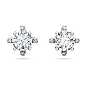 Brincos Galaxy com diamantes cultivados em laboratório, 2,1 quilates no total, forma redonda, ouro branco de 14K