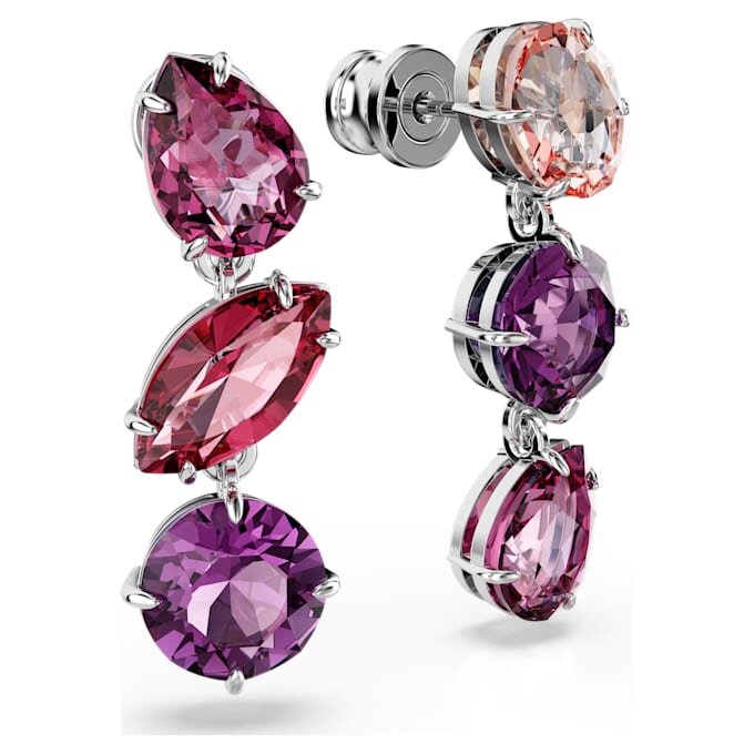Brincos Gema com cristais de cortes variados, rosa, banhados a ródio Brincos Gema com cristais de cortes variados, rosa, banhados a ródio