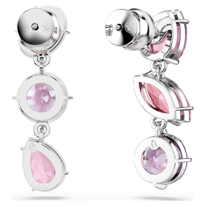 Brincos Gema com cristais de cortes variados, rosa, banhados a ródio Brincos Gema com cristais de cortes variados, rosa, banhados a ródio