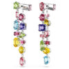 Brincos Gema com design assimétrico, cortes mistos, compridos, multicoloridos, banhados a ródio Brincos Gema com design assimétrico, cortes mistos, compridos, multicoloridos, banhados a ródio