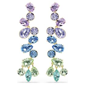 Brincos Gema Drop com cortes mistos, estilo candelabro, compridos, multicoloridos, banhados a dourado Brincos Gema Drop com cortes mistos, estilo candelabro, compridos, multicoloridos, banhados a dourado