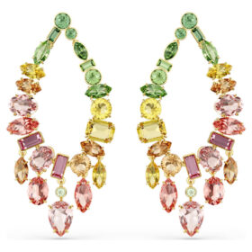 Brincos Gema Drop com cortes mistos, estilo candelabro, multicoloridos, banhados a ouro