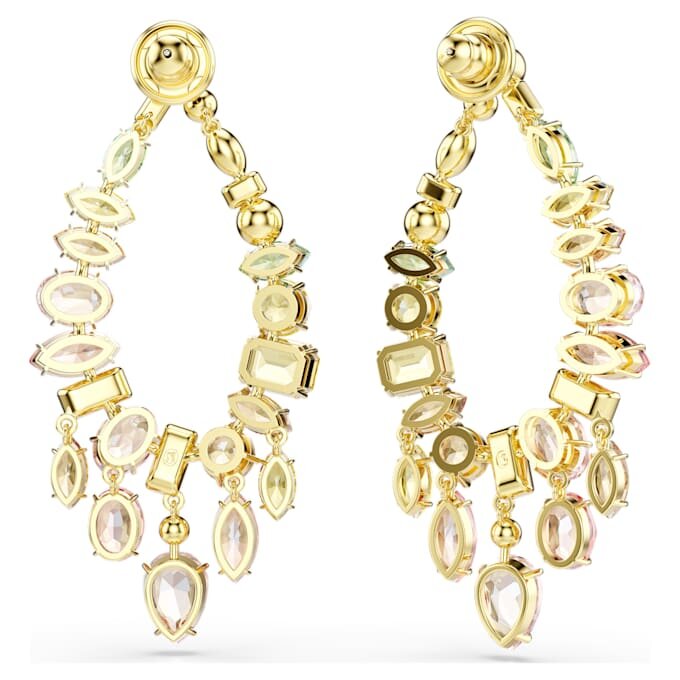 Brincos Gema Drop com cortes mistos, estilo candelabro, multicoloridos, banhados a ouro Brincos Gema Drop com cortes mistos, estilo candelabro, multicoloridos, banhados a ouro