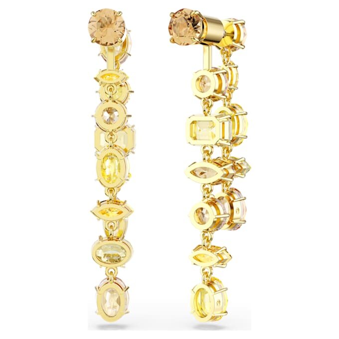 Brincos Gema Drop com design assimétrico, cortes mistos, compridos, amarelos, banhados a ouro Brincos Gema Drop com design assimétrico, cortes mistos, compridos, amarelos, banhados a ouro