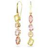 Brincos Gema Drop com design assimétrico, cortes mistos, cor-de-rosa, banhados a ouro Brincos Gema Drop com design assimétrico, cortes mistos, cor-de-rosa, banhados a ouro