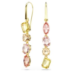 Brincos Gema Drop com design assimétrico, cortes mistos, cor-de-rosa, banhados a ouro
