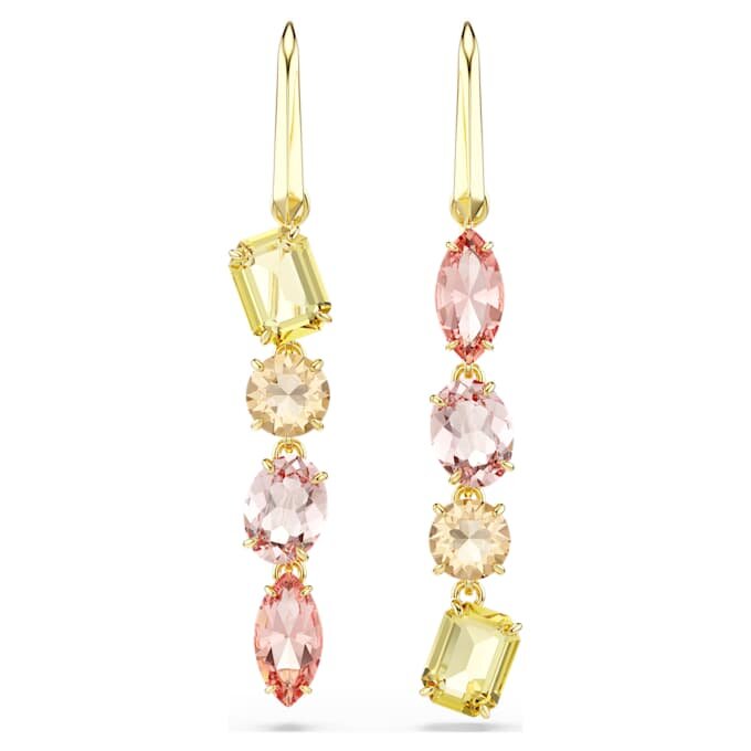 Brincos Gema Drop com design assimétrico, cortes mistos, cor-de-rosa, banhados a ouro Brincos Gema Drop com design assimétrico, cortes mistos, cor-de-rosa, banhados a ouro