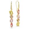 Brincos Gema Drop com design assimétrico, cortes mistos, cor-de-rosa, banhados a ouro Brincos Gema Drop com design assimétrico, cortes mistos, cor-de-rosa, banhados a ouro