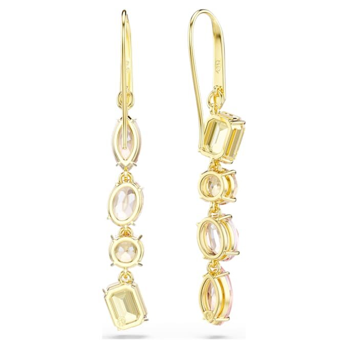 Brincos Gema Drop com design assimétrico, cortes mistos, cor-de-rosa, banhados a ouro Brincos Gema Drop com design assimétrico, cortes mistos, cor-de-rosa, banhados a ouro
