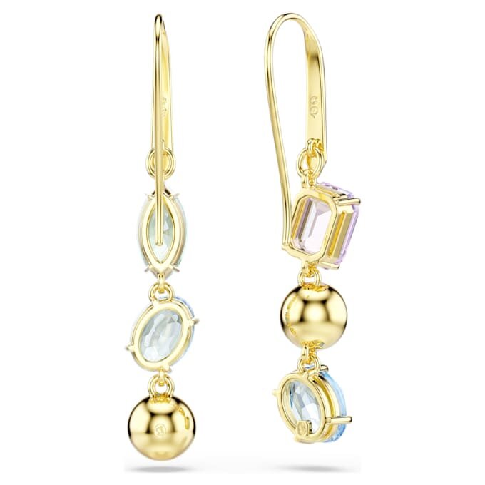 Brincos Gema Drop com design assimétrico, cortes mistos, multicoloridos, banhados a dourado Brincos Gema Drop com design assimétrico, cortes mistos, multicoloridos, banhados a dourado