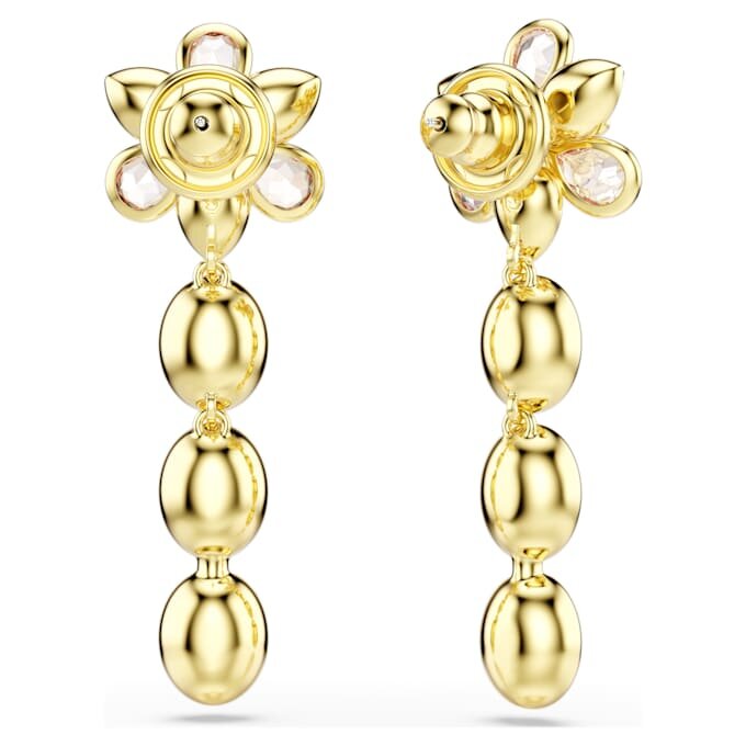 Brincos Idyllia com cristais de cortes variados, em forma de flor, multicoloridos, banhados a dourado Brincos Idyllia com cristais de cortes variados, em forma de flor, multicoloridos, banhados a dourado