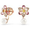 Brincos Idyllia com Cristais e Pérolas, Cortes Mistos, Flor, Multicoloridos, Banho de Ouro-Rosa Brincos Idyllia com Cristais e Pérolas, Cortes Mistos, Flor, Multicoloridos, Banho de Ouro-Rosa