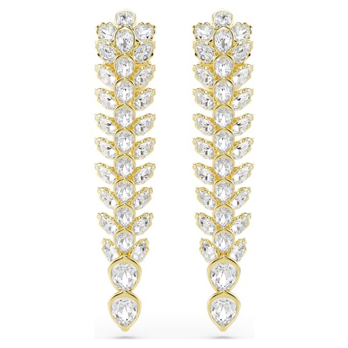 Brincos Idyllia em forma de gota, cortes mistos, compridos, brancos, banhados a dourado Brincos Idyllia em forma de gota, cortes mistos, compridos, brancos, banhados a dourado
