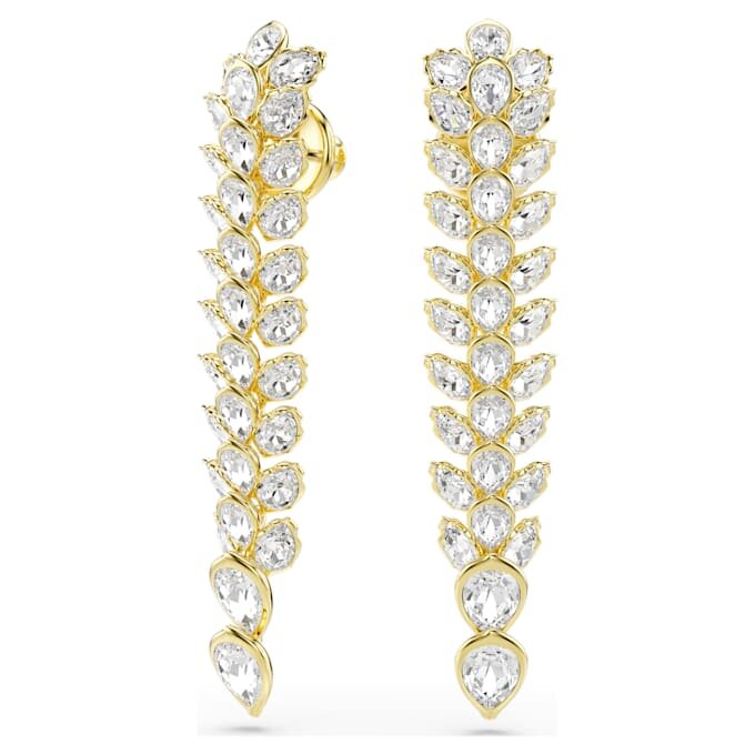 Brincos Idyllia em forma de gota, cortes mistos, compridos, brancos, banhados a dourado Brincos Idyllia em forma de gota, cortes mistos, compridos, brancos, banhados a dourado