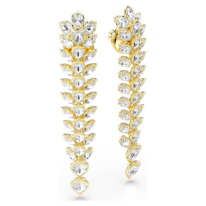 Brincos Idyllia em forma de gota, cortes mistos, compridos, brancos, banhados a dourado Brincos Idyllia em forma de gota, cortes mistos, compridos, brancos, banhados a dourado