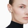 Brincos Matrix Ear Cuffs, corte redondo, brancos, banhados a ródio