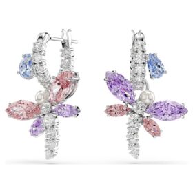 Brincos pendentes Ariana Grande X Swarovski com cortes mistos, libélula, multicoloridos, banhados a ródio Brincos pendentes Ariana Grande X Swarovski com cortes mistos, libélula, multicoloridos, banhados a ródio