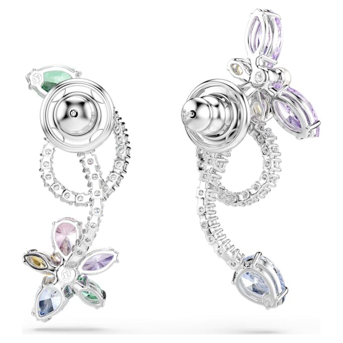 Brincos pendentes Ariana Grande X Swarovski com «ear jacket» e cortes mistos, libélula, flor, multicoloridos, banhados a ródio Brincos pendentes Ariana Grande X Swarovski com «ear jacket» e cortes mistos, libélula, flor, multicoloridos, banhados a ródio