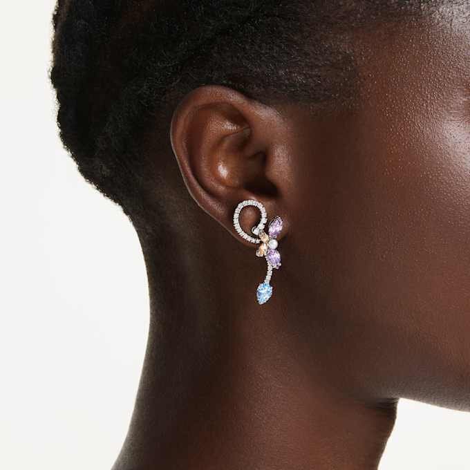 Brincos pendentes Ariana Grande X Swarovski com «ear jacket» e cortes mistos, libélula, flor, multicoloridos, banhados a ródio Brincos pendentes Ariana Grande X Swarovski com «ear jacket» e cortes mistos, libélula, flor, multicoloridos, banhados a ródio