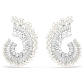 Brincos pendentes Ariana Grande X Swarovski com pérola de cristal, cortes mistos, brancos, banhados a ródio