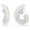 Brincos pendentes Ariana Grande X Swarovski com pérola de cristal, cortes mistos, brancos, banhados a ródio Brincos pendentes Ariana Grande X Swarovski com pérola de cristal, cortes mistos, brancos, banhados a ródio