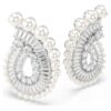 Brincos pendentes Ariana Grande X Swarovski com pérola de cristal, cortes mistos, brancos, banhados a ródio Brincos pendentes Ariana Grande X Swarovski com pérola de cristal, cortes mistos, brancos, banhados a ródio