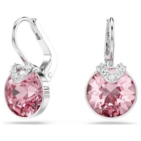 Brincos pendentes Bella V, corte redondo, rosa, banhados a ródio