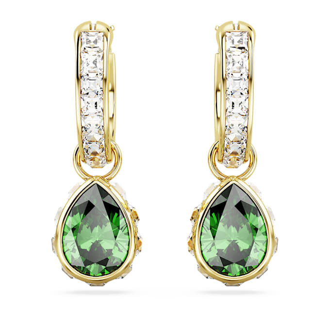 Brincos pendentes Chroma com corte em pêra, verdes, banhados a dourado Brincos pendentes Chroma com corte em pêra, verdes, banhados a dourado