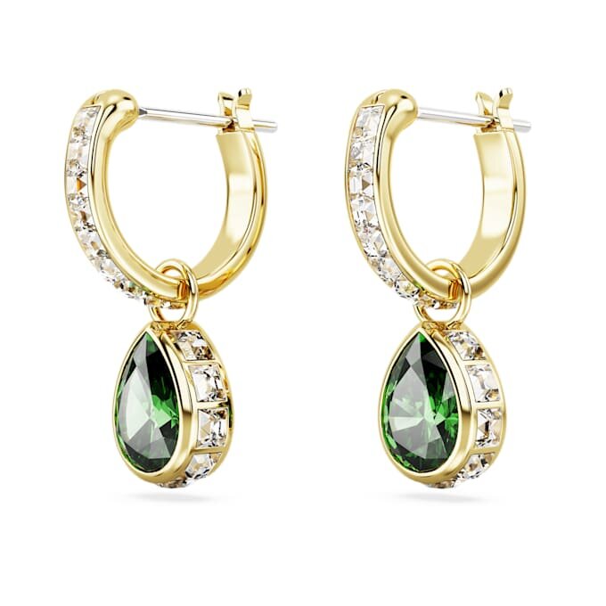 Brincos pendentes Chroma com corte em pêra, verdes, banhados a dourado Brincos pendentes Chroma com corte em pêra, verdes, banhados a dourado