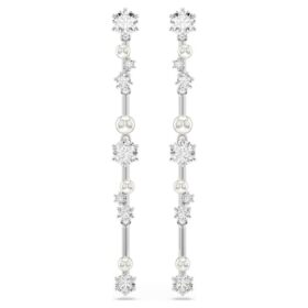 Brincos pendentes Constella com pérolas de cristal, cortes redondos, brancos, banhados a ródio