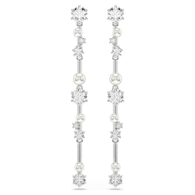 Brincos pendentes Constella com pérolas de cristal, cortes redondos, brancos, banhados a ródio Brincos pendentes Constella com pérolas de cristal, cortes redondos, brancos, banhados a ródio