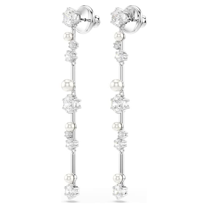 Brincos pendentes Constella com pérolas de cristal, cortes redondos, brancos, banhados a ródio Brincos pendentes Constella com pérolas de cristal, cortes redondos, brancos, banhados a ródio