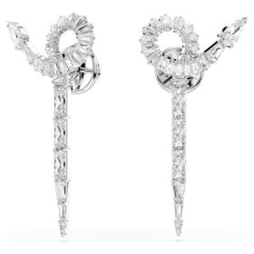 Brincos pendentes em forma de cobra com cortes mistos, Ano da Cobra, Branco, banhados a ródio